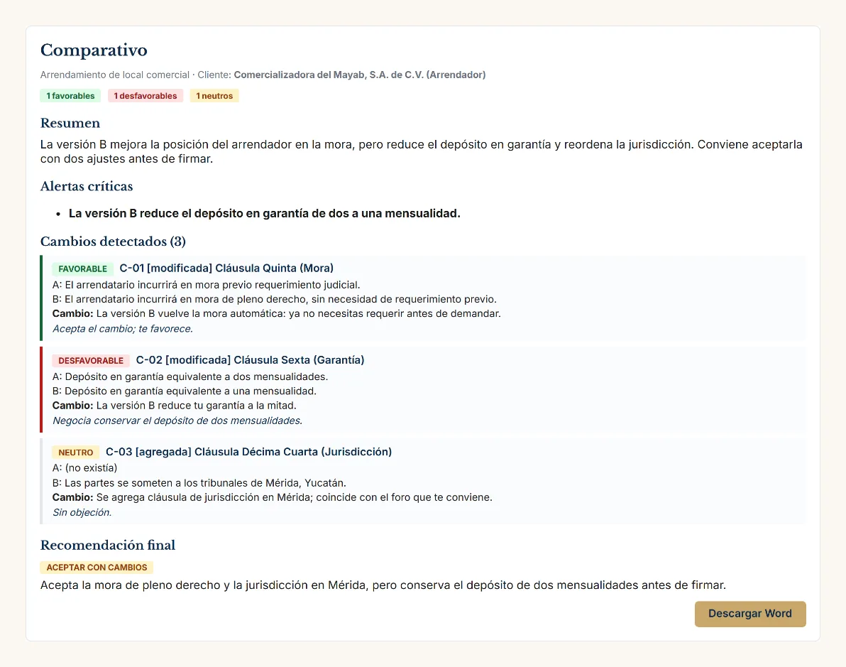 Compara dos versiones del contrato