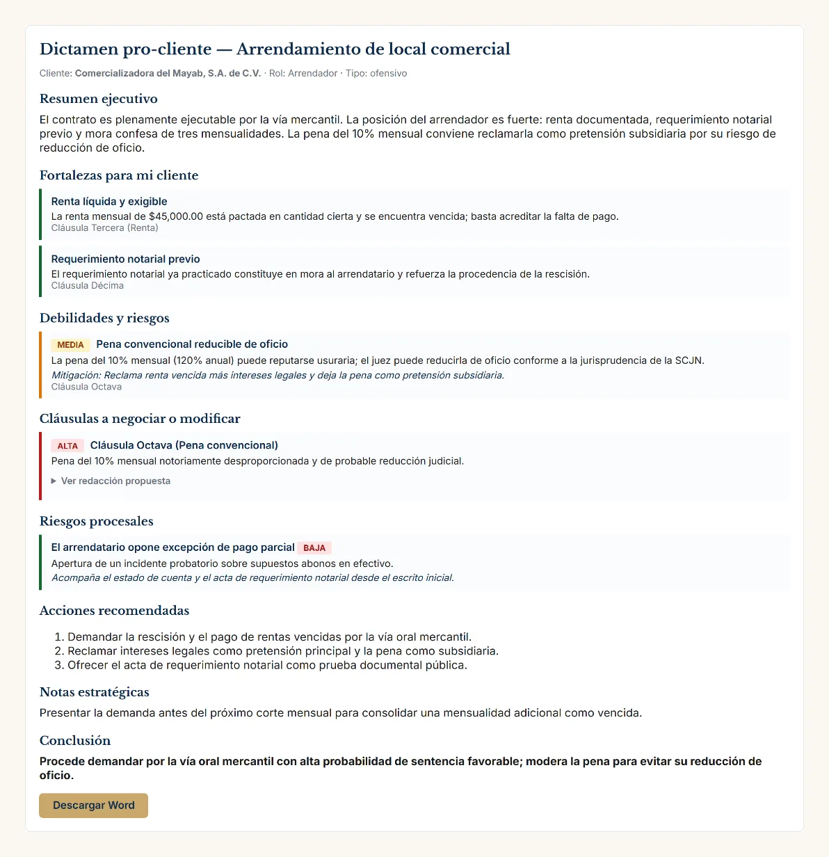 Dictamen pro-cliente en Word