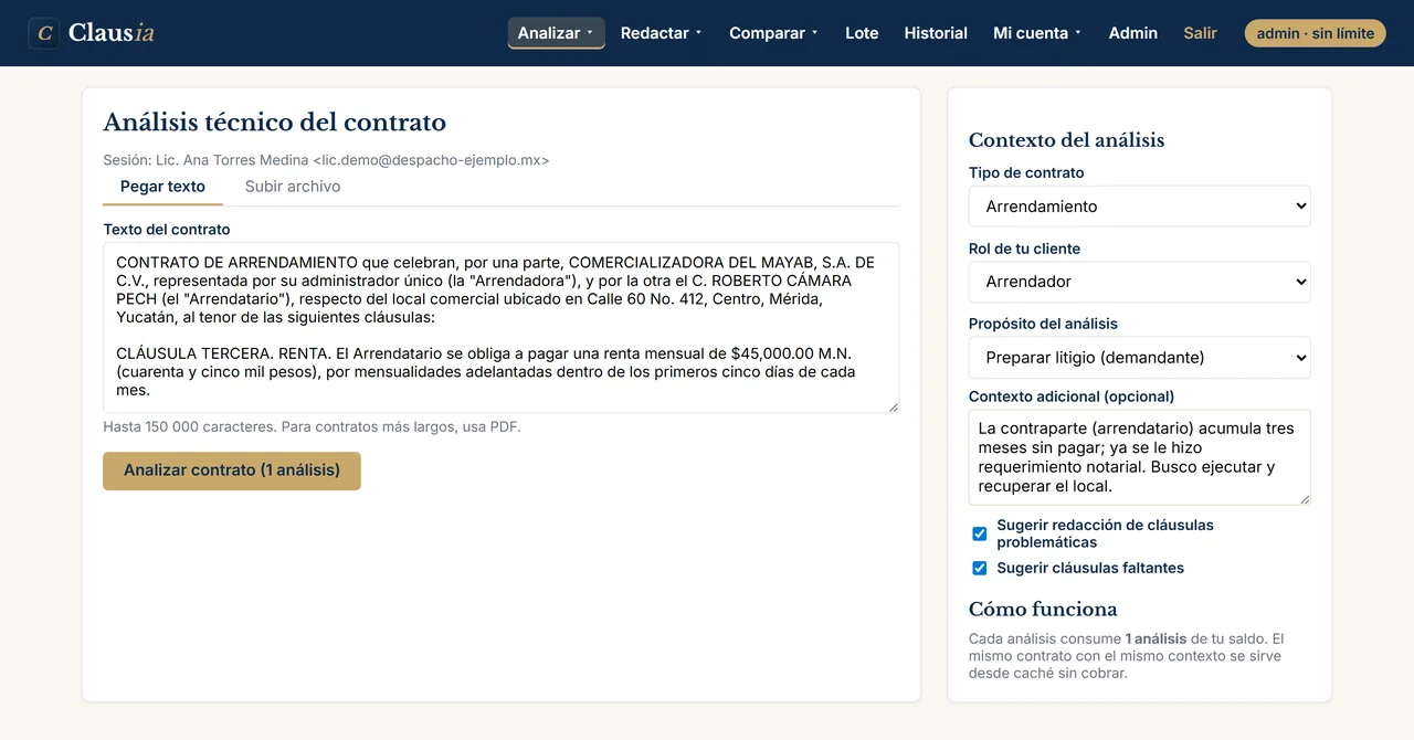 Sube el contrato y di a quién defiendes