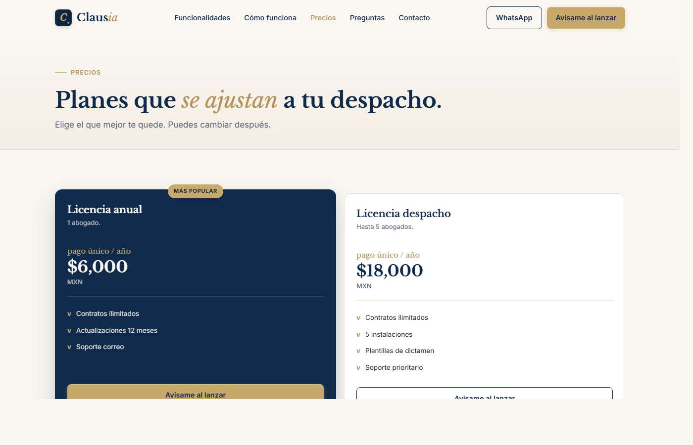 Pantalla flujo-principal de Clausia