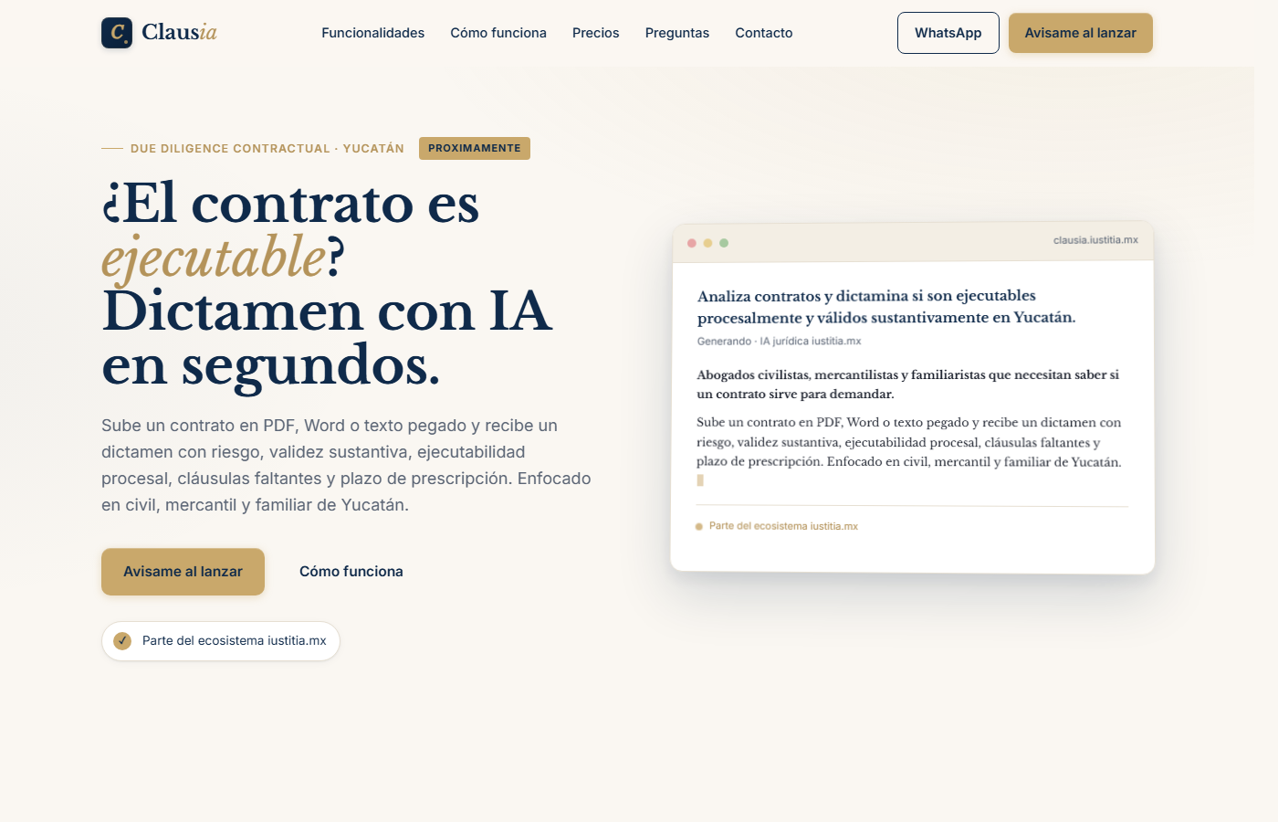 Pantalla inicio de Clausia